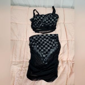 Checkered & Mesh Crop Top & Skirt Set Size Large NWOT
